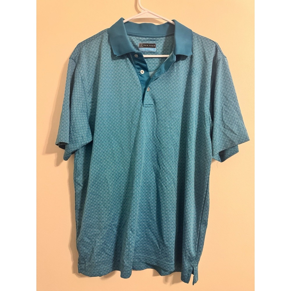 PGA‎ Tour Airflux Golf Men's Polo Shirt Short Sleeve Aqua Diamond Size L